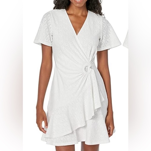MICHAEL Michael Kors Flutter White Eyelet Wrap Mini Dress Women’s L Large - Picture 2 of 9